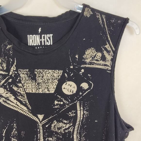 Iron Fist Positive Force black skull tank top Size Large Grunge Goth Punk Biker - Picture 2 of 6